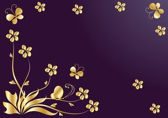 flower background with butterflies. Gold