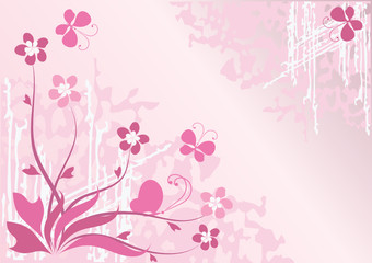 Fototapeta na wymiar flower background with butterflies. Pink