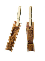 exposed negative film with clothespin