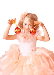 girl with balls isolated on white