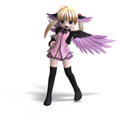 sweet fantasy angel with wings anf pigtail. With Clipping Path