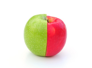 red and green apple halves