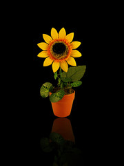 artificial yellow sunflower in the pot