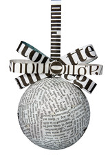 Christmas newspaper bulb with ribbon and bow