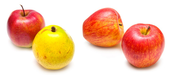 red apples and yellow pear