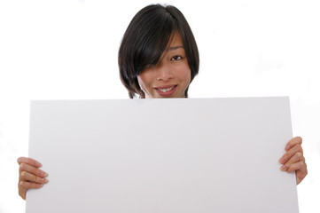 Naklejka premium Woman holding a blank sign