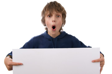 Boy holding a blank sign