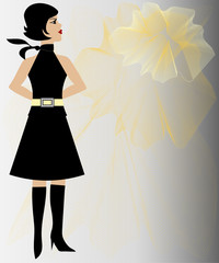 chica exotica vestida de negro sobre fondo de flor