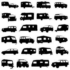 caravan and jeep vector - obrazy, fototapety, plakaty