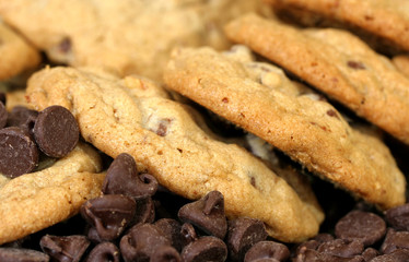 Chocolate chip cookies macro view