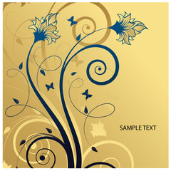 abstract gold-blue floral background with space for text