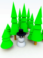 Fototapeta premium Christmas Tree Forest Snowman 3