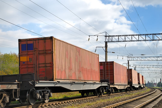 Fototapeta Transportation of cargoes by rail in containers