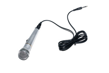 Audio microphone with cable and connector isolated on white back