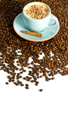Naklejka premium cappuccino on white background with coffee beans