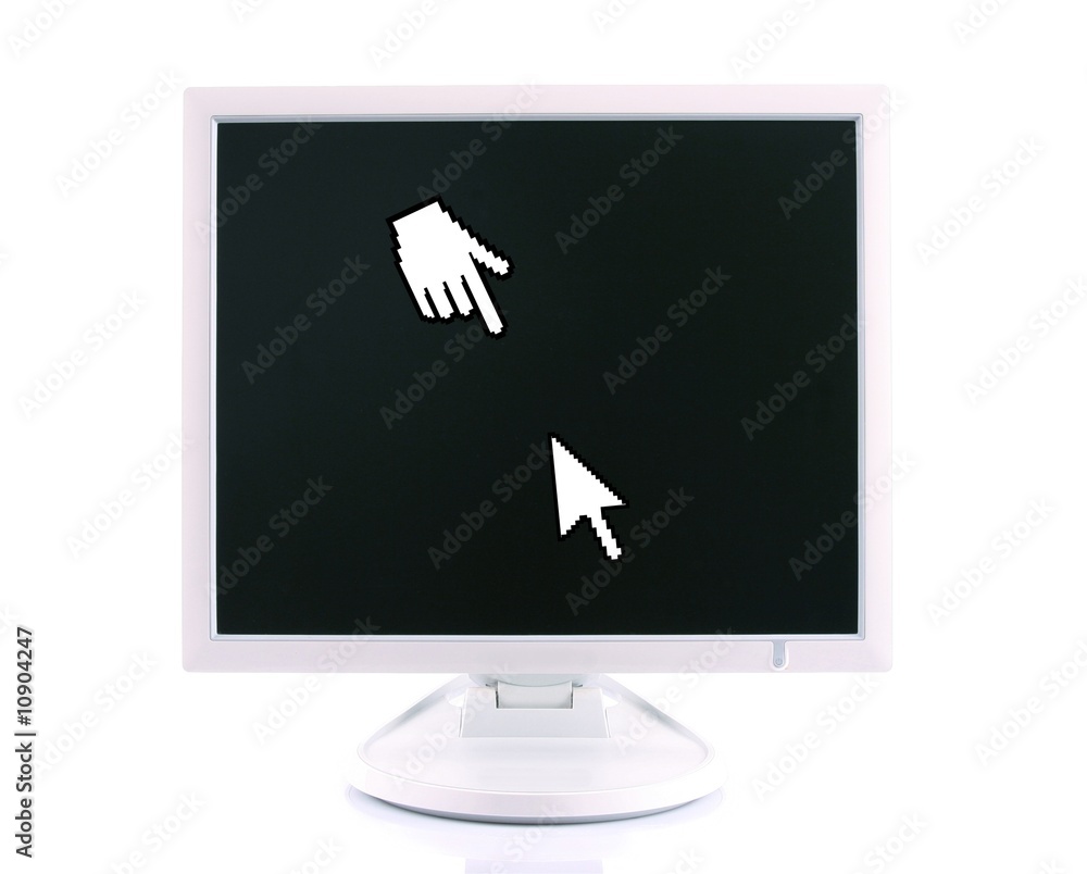 Poster computer screen with cursors on white background