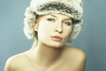 Blond Woman Wearing Fur Hat