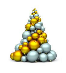 x-mas tree; a stack of gold and silver bomblets; 3d rendering