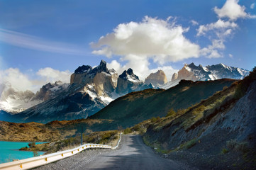 Straße nach Torres del Paine, von Glacier Grey, Patagonien, Chile
