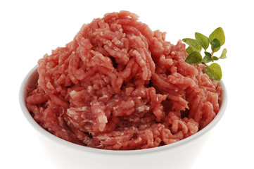Raw minced pork isolated on white background