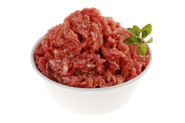 Raw minced pork isolated on white background