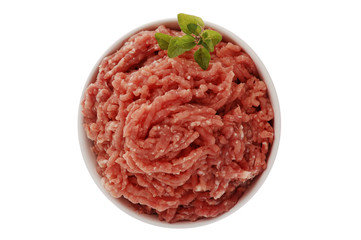 Raw minced pork isolated on white background