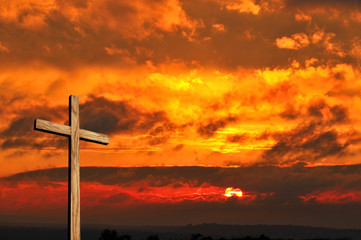 Wooden Cross and Sunset
