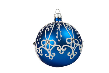 Beautiful blue Christmas ball (isolated on white