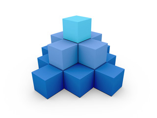 A pyramid made of similar blue boxes on white background