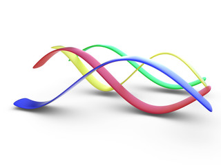 Four color 3d stripes in form of sinusoidal curves