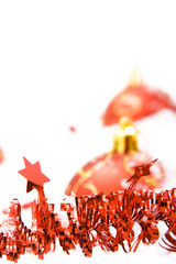 Christmas balls in snow isolated on white