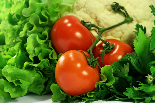Red on green: fresh assorted vegetables