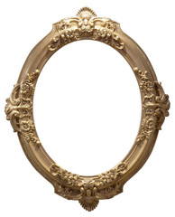 Isolated empty oval golden handmade frame