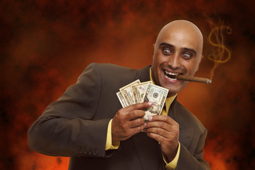 Devilish businessman in hell