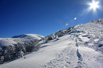 Obraz premium Shining sun in winter mountains