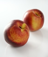 Two red peaches in white background