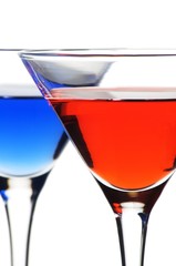 Blue and red martini close up
