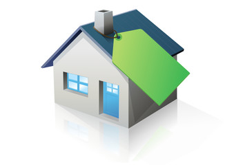 Maison et étiquette verte (reflet)