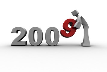 A man putting number 9 to new year