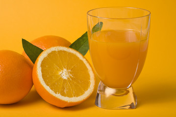 fresh orange juice and fruits