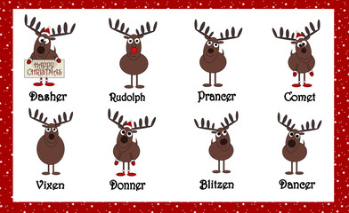 Santas Cartoon Reindeers With Names