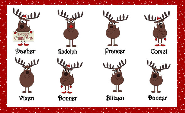 Santas Cartoon Reindeers With Names Stock Illustration Adobe Stock