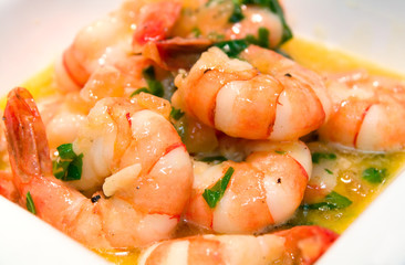 Prawns fried with olive oil and butter