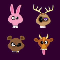 Rabbit, Reindeer, Bear and Cow. Happy Animals Collection.