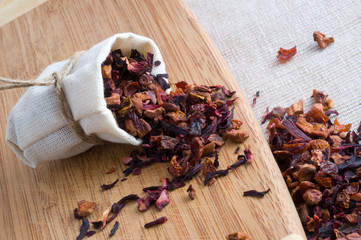 fruit tea in small sack