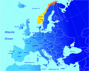 Fototapeta premium Political map of Europe, Norway
