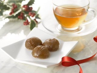 Marron glace : Chestnut candied in sugar syrup and glazed