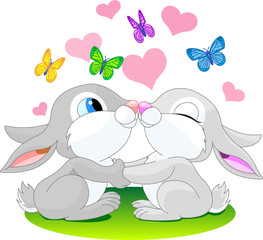 two cute rabbits in love