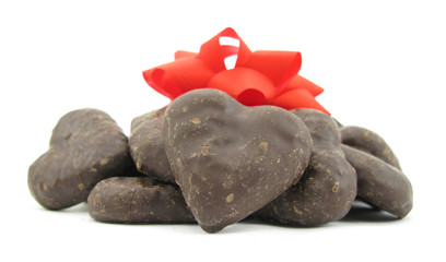 Chocolate hearts with red tie gift