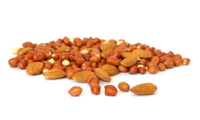 Heap of nuts on white